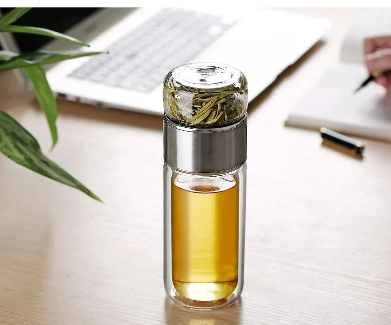 Tea Water Bottle High Borosilicate Glass Double Layer Tea Water Cup Infuser Tumbler Drinkware Water Bottle With Tea Filter 420ML