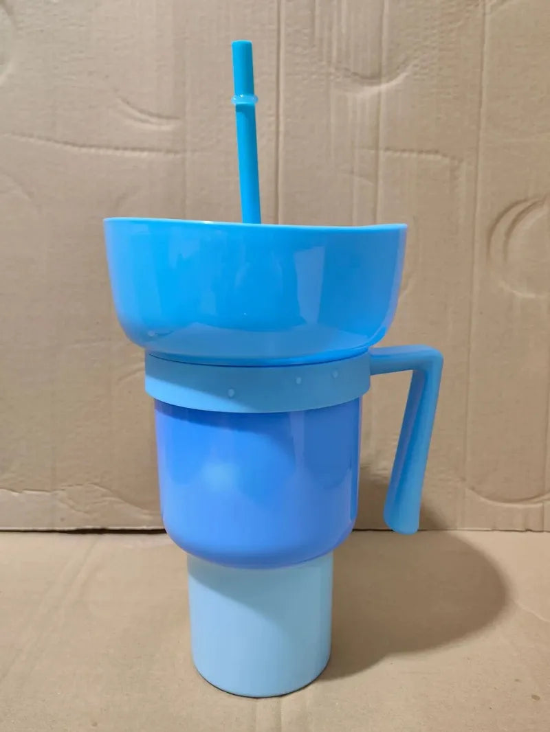 New 2 IN 1 Creative Popcorn Snack Cup Integrated Beverage Cup with Handle Portable Beverage Cup Novel Design and Many Functions
