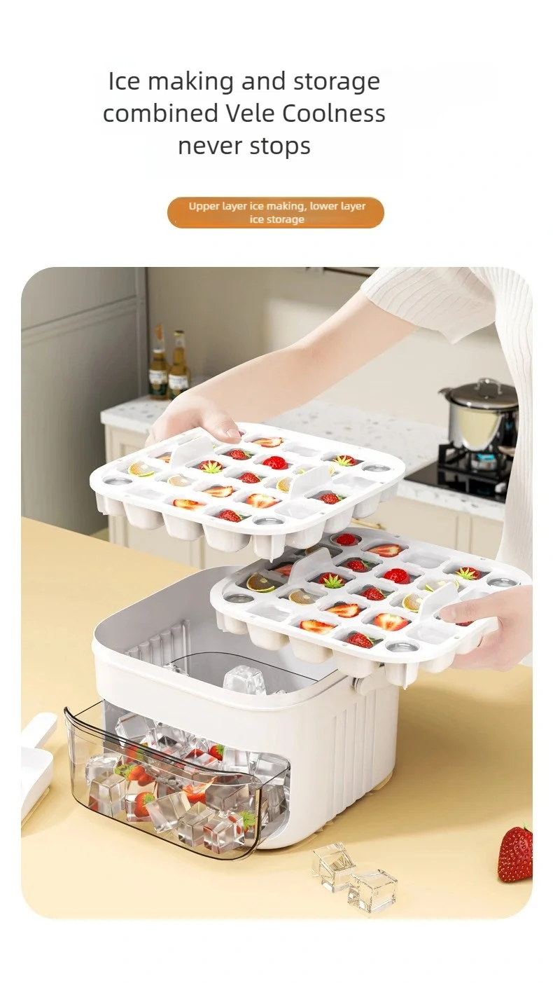 50 grid ice makerNew Large Capacity - Household Food Grade Plastic Double-layer Ice Storage Barrel ice Ball Mold Tools sets