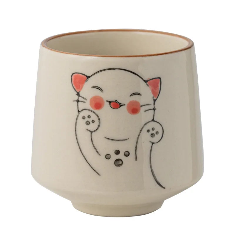 Japanese Tea Cups Cute Cartoon Cat Ceramica Cup Coffee Milk Matcha Mug Drinkware Sushi Restaurant Sake Teacups Household Kitchen