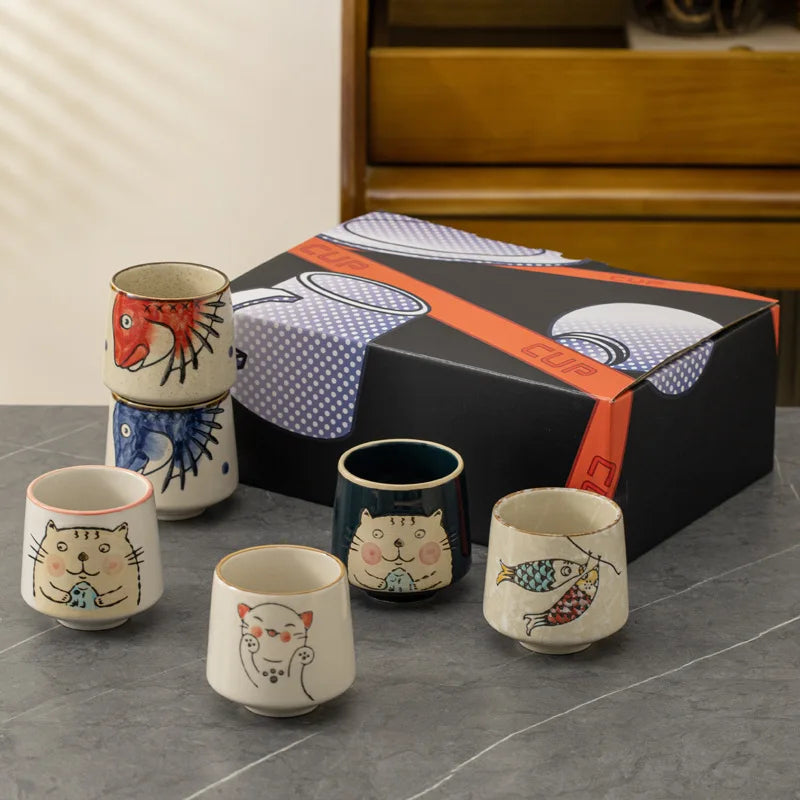 Japanese Tea Cups Cute Cartoon Cat Ceramica Cup Coffee Milk Matcha Mug Drinkware Sushi Restaurant Sake Teacups Household Kitchen