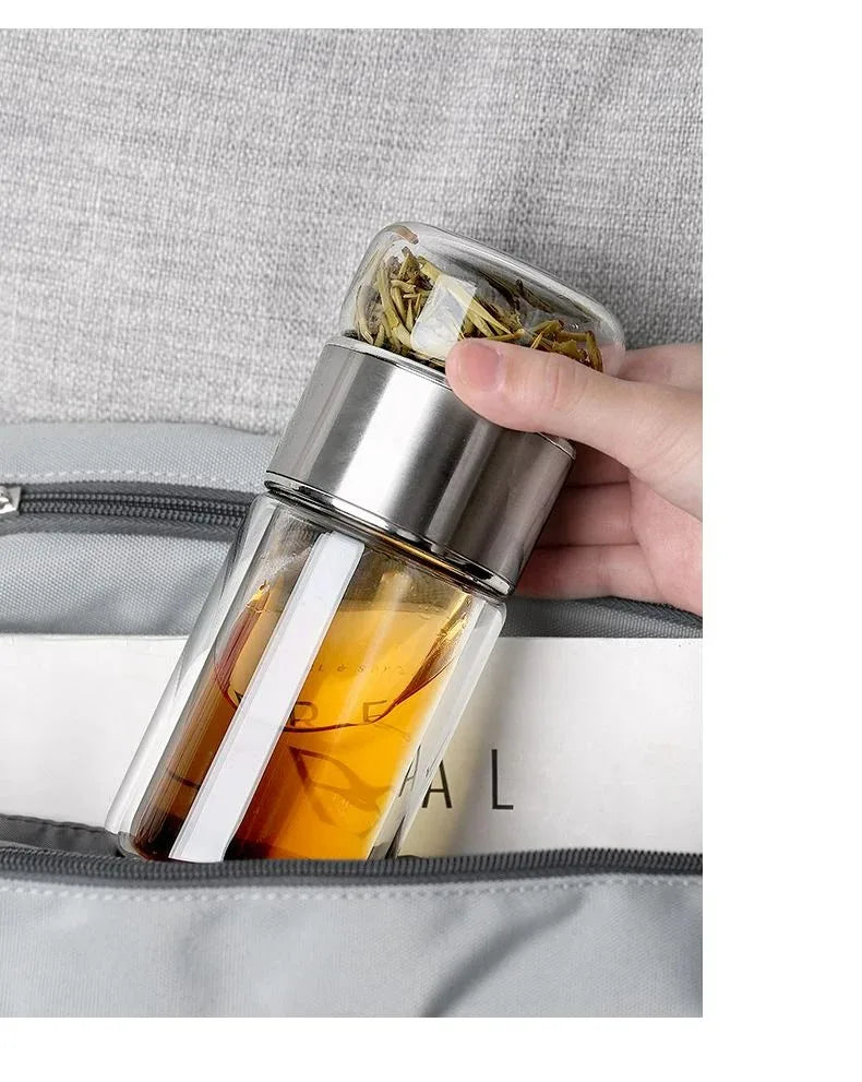 Tea Water Bottle High Borosilicate Glass Double Layer Tea Water Cup Infuser Tumbler Drinkware Water Bottle With Tea Filter 420ML