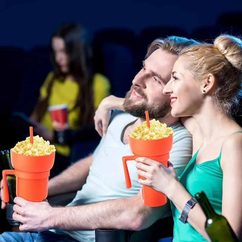 New 2 IN 1 Creative Popcorn Snack Cup Integrated Beverage Cup with Handle Portable Beverage Cup Novel Design and Many Functions