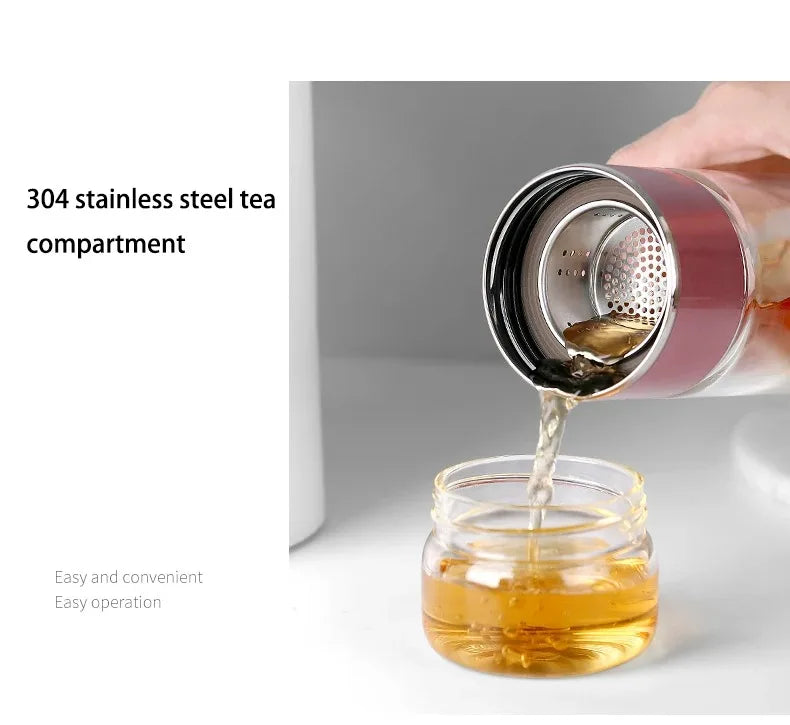 Tea Water Bottle High Borosilicate Glass Double Layer Tea Water Cup Infuser Tumbler Drinkware Water Bottle With Tea Filter 420ML
