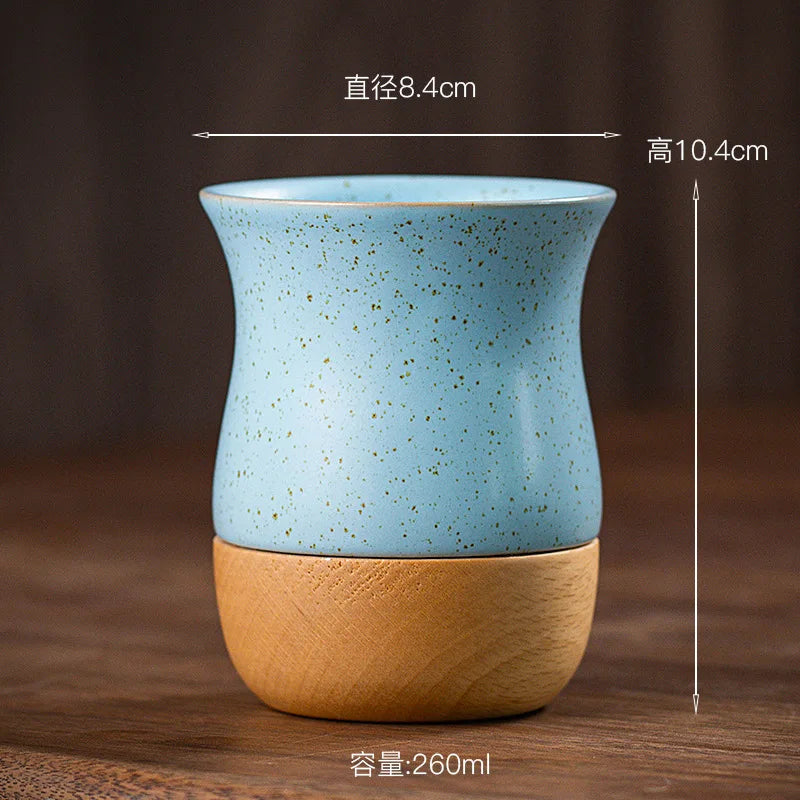 Creative Retro Wooden Coarse Clay Mate Cup 250ml Ceramic Yerba Mate Tea Cup Wood Base (no straw)