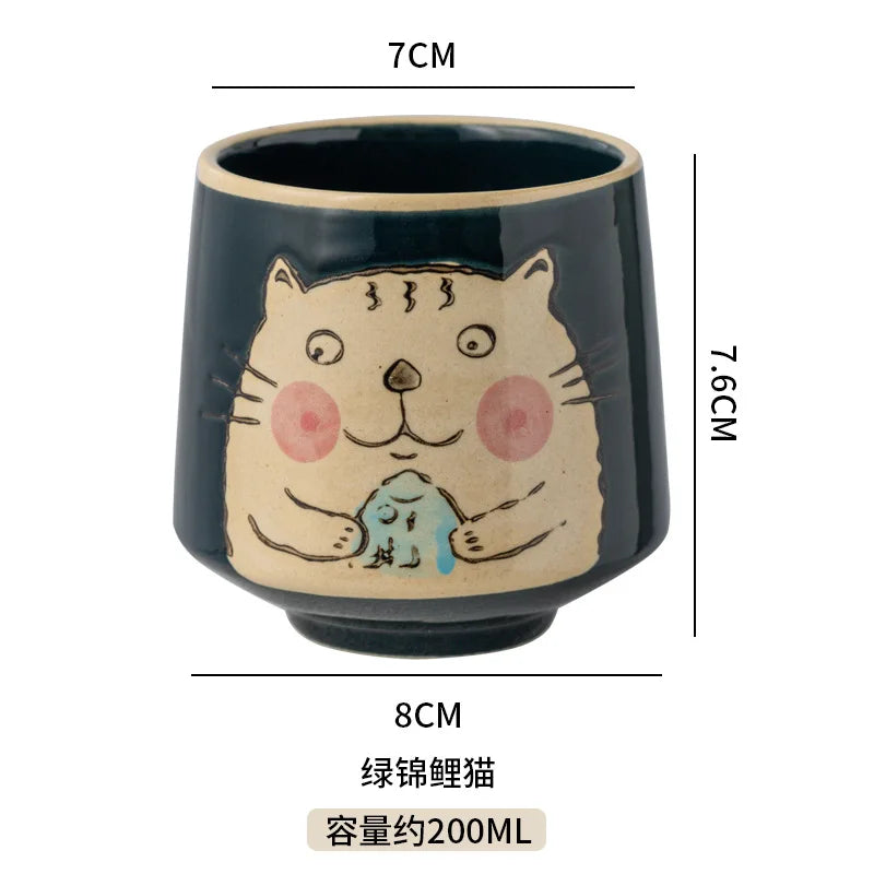 Japanese Tea Cups Cute Cartoon Cat Ceramica Cup Coffee Milk Matcha Mug Drinkware Sushi Restaurant Sake Teacups Household Kitchen