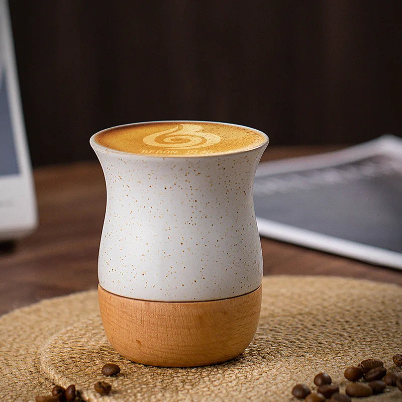 Creative Retro Wooden Coarse Clay Mate Cup 250ml Ceramic Yerba Mate Tea Cup Wood Base (no straw)