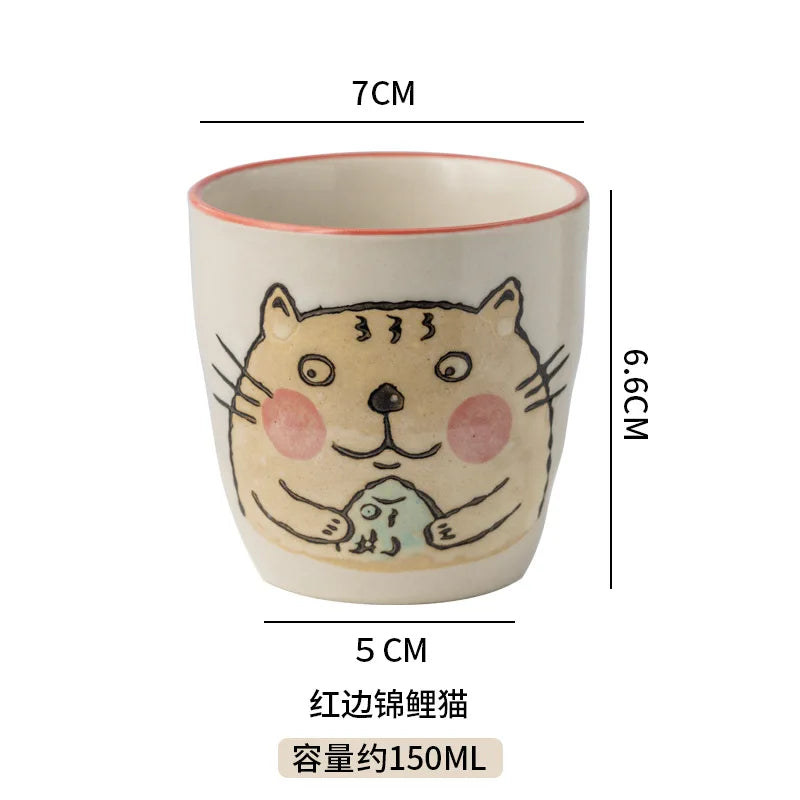 Japanese Tea Cups Cute Cartoon Cat Ceramica Cup Coffee Milk Matcha Mug Drinkware Sushi Restaurant Sake Teacups Household Kitchen