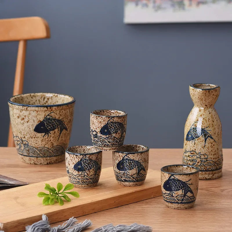 Japanese-style Ceramic Antique White Wine Cup Sake Set Home Retro Coffee Cup Wine Pot Shochu Classical Cup Teacup  Coffee Cups