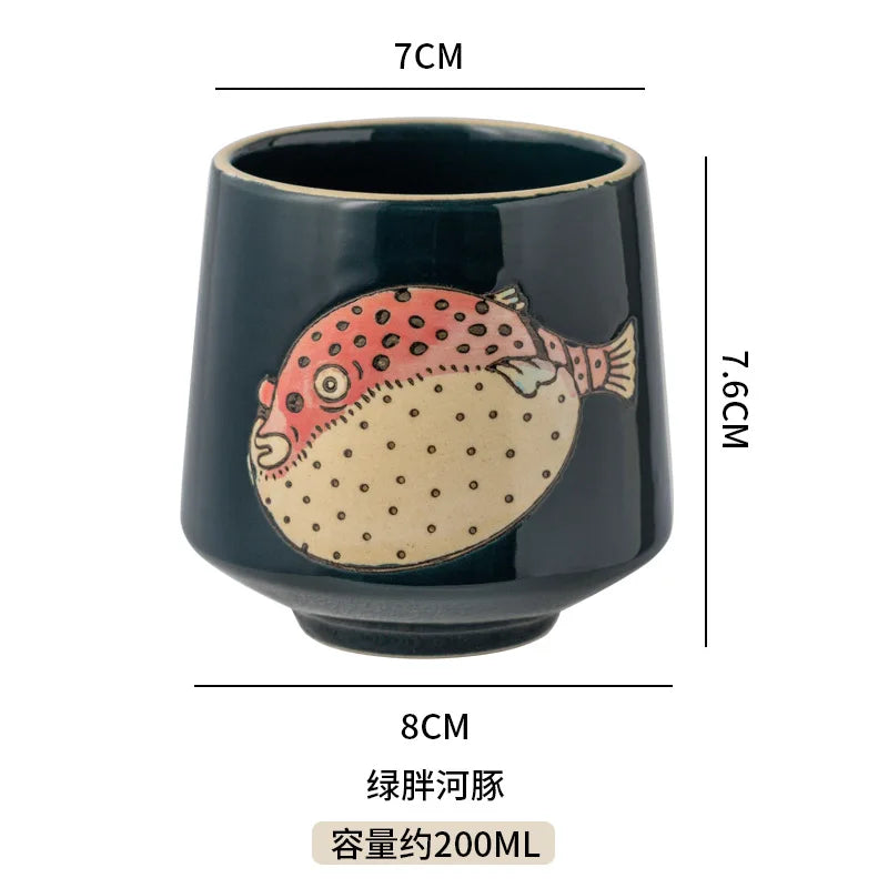 Japanese Tea Cups Cute Cartoon Cat Ceramica Cup Coffee Milk Matcha Mug Drinkware Sushi Restaurant Sake Teacups Household Kitchen