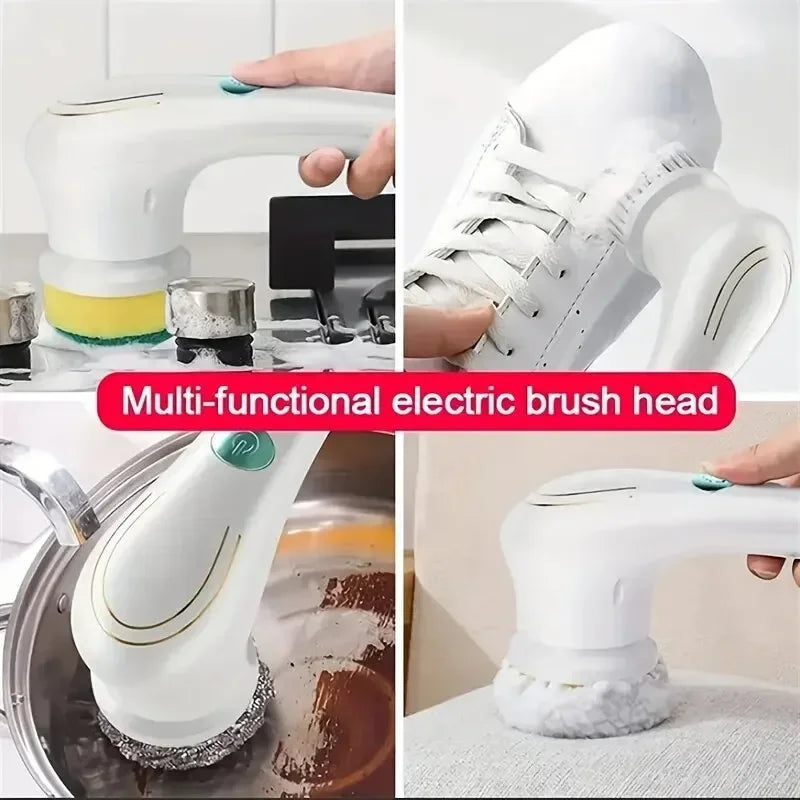 5 in 1 Electric Cleaning Brush Rechargeable Wireless Spin Scrubber with 5 Brush Heads for Bathroom Kitchen and Car Washing