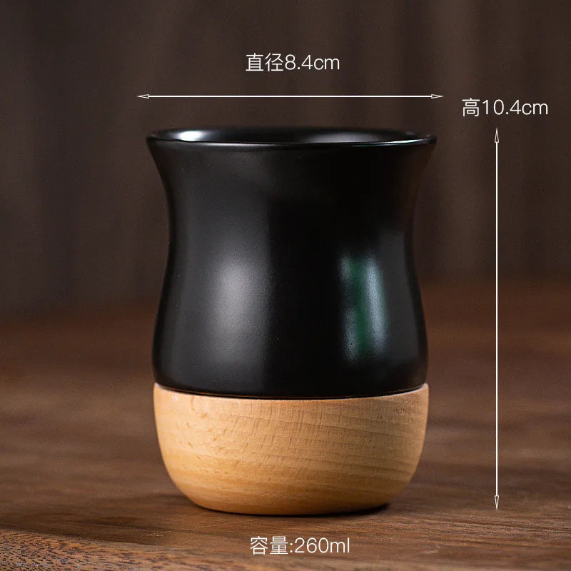 Creative Retro Wooden Coarse Clay Mate Cup 250ml Ceramic Yerba Mate Tea Cup Wood Base (no straw)