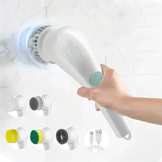 5 in 1 Electric Cleaning Brush Rechargeable Wireless Spin Scrubber with 5 Brush Heads for Bathroom Kitchen and Car Washing