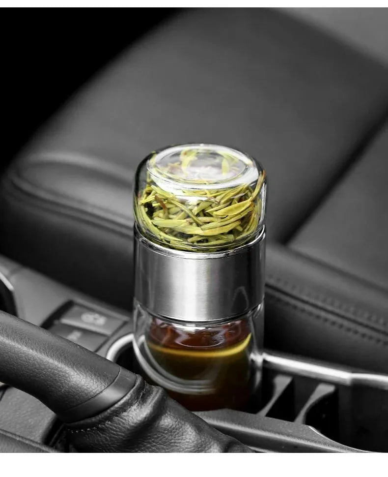 Tea Water Bottle High Borosilicate Glass Double Layer Tea Water Cup Infuser Tumbler Drinkware Water Bottle With Tea Filter 420ML