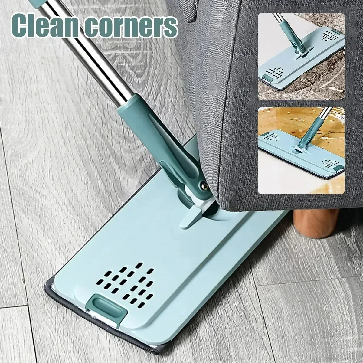 Flat Squeeze Mop with Bucket, Easy Wring, All-Purpose Floor Cleaning, Microfiber Pads, Wet or Dry,for Hardwood & Laminate Floors