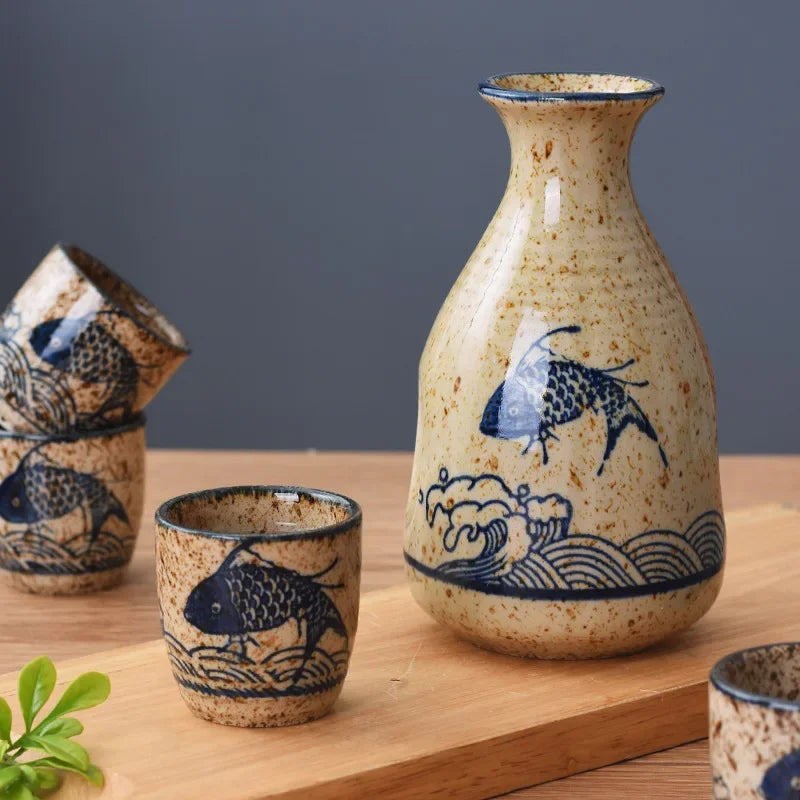 Japanese-style Ceramic Antique White Wine Cup Sake Set Home Retro Coffee Cup Wine Pot Shochu Classical Cup Teacup  Coffee Cups