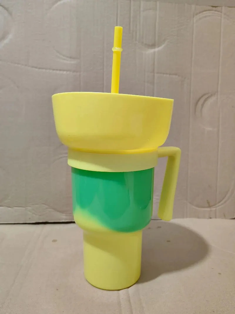 New 2 IN 1 Creative Popcorn Snack Cup Integrated Beverage Cup with Handle Portable Beverage Cup Novel Design and Many Functions