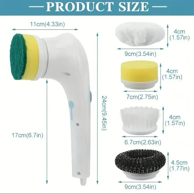 5 in 1 Electric Cleaning Brush Rechargeable Wireless Spin Scrubber with 5 Brush Heads for Bathroom Kitchen and Car Washing