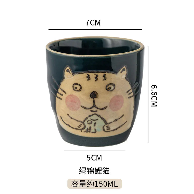 Japanese Tea Cups Cute Cartoon Cat Ceramica Cup Coffee Milk Matcha Mug Drinkware Sushi Restaurant Sake Teacups Household Kitchen