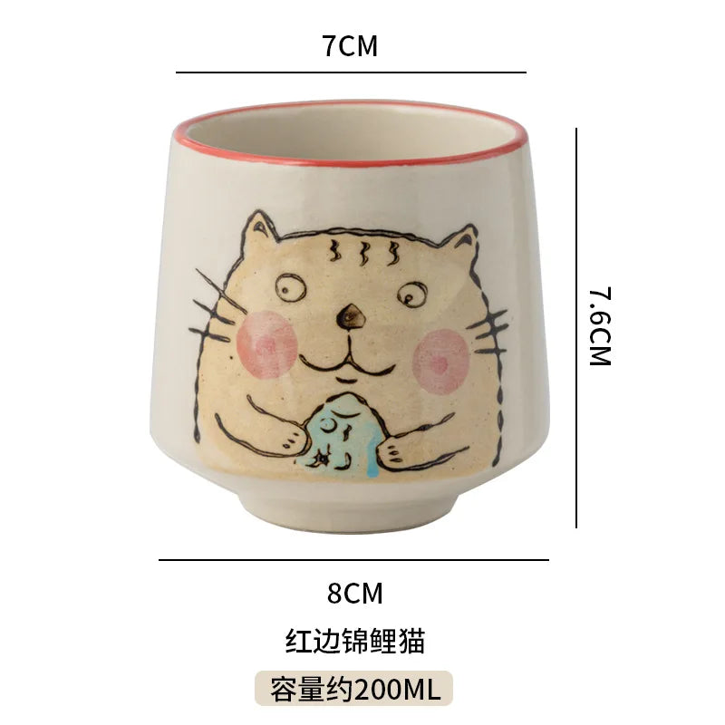 Japanese Tea Cups Cute Cartoon Cat Ceramica Cup Coffee Milk Matcha Mug Drinkware Sushi Restaurant Sake Teacups Household Kitchen