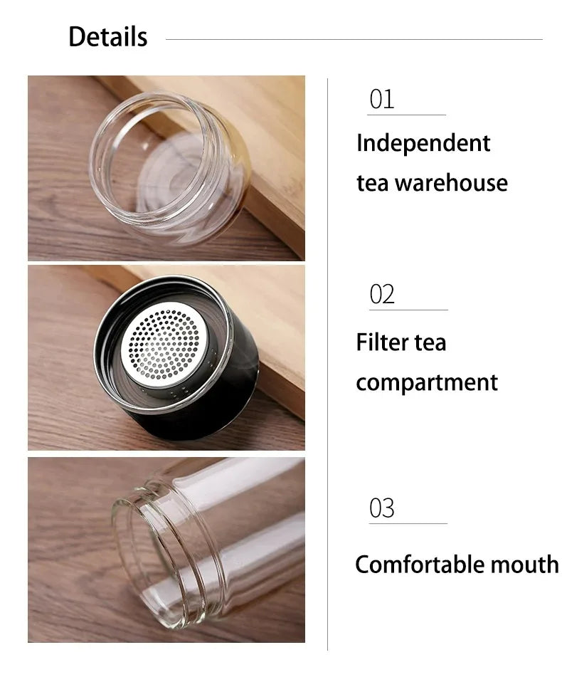 Tea Water Bottle High Borosilicate Glass Double Layer Tea Water Cup Infuser Tumbler Drinkware Water Bottle With Tea Filter 420ML