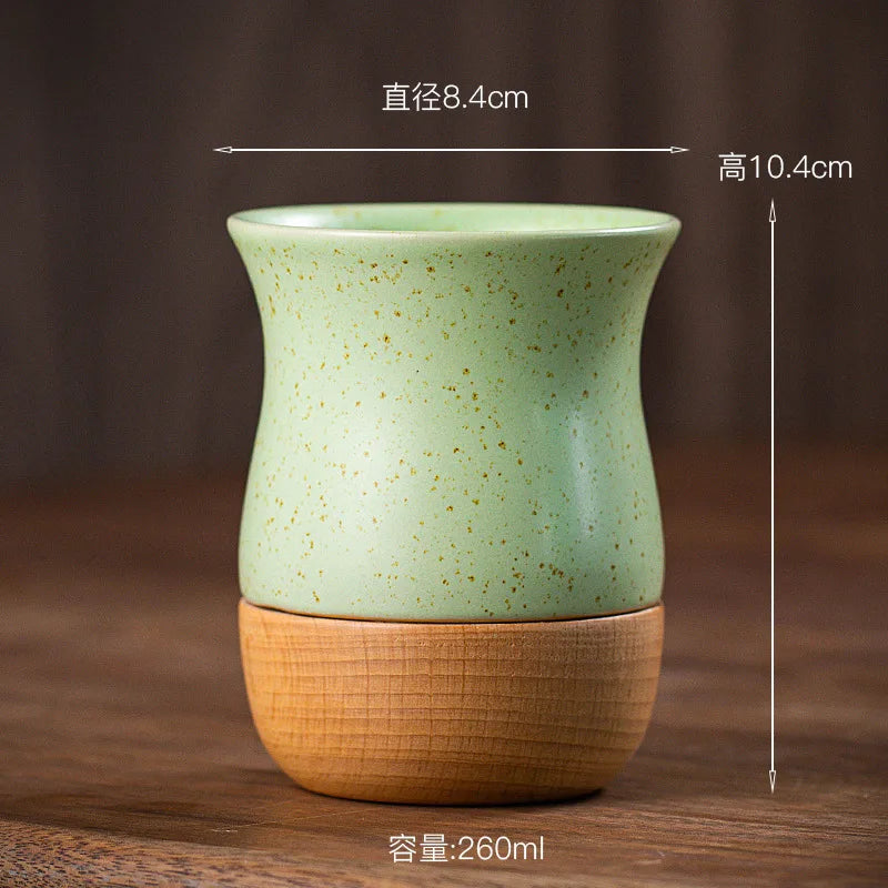Creative Retro Wooden Coarse Clay Mate Cup 250ml Ceramic Yerba Mate Tea Cup Wood Base (no straw)