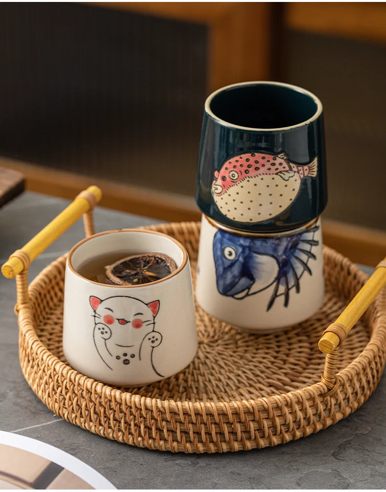 Japanese Tea Cups Cute Cartoon Cat Ceramica Cup Coffee Milk Matcha Mug Drinkware Sushi Restaurant Sake Teacups Household Kitchen