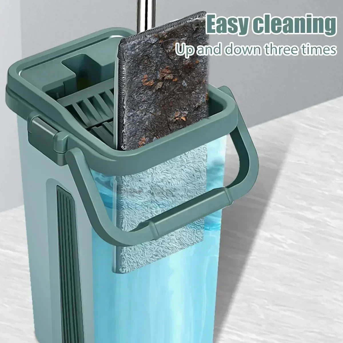 Flat Squeeze Mop with Bucket, Easy Wring, All-Purpose Floor Cleaning, Microfiber Pads, Wet or Dry,for Hardwood & Laminate Floors
