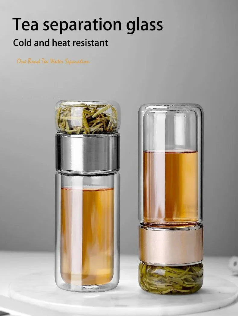 Tea Water Bottle High Borosilicate Glass Double Layer Tea Water Cup Infuser Tumbler Drinkware Water Bottle With Tea Filter 420ML
