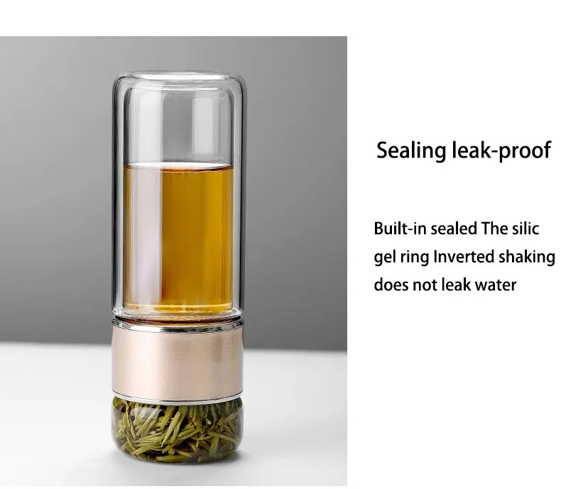 Tea Water Bottle High Borosilicate Glass Double Layer Tea Water Cup Infuser Tumbler Drinkware Water Bottle With Tea Filter 420ML