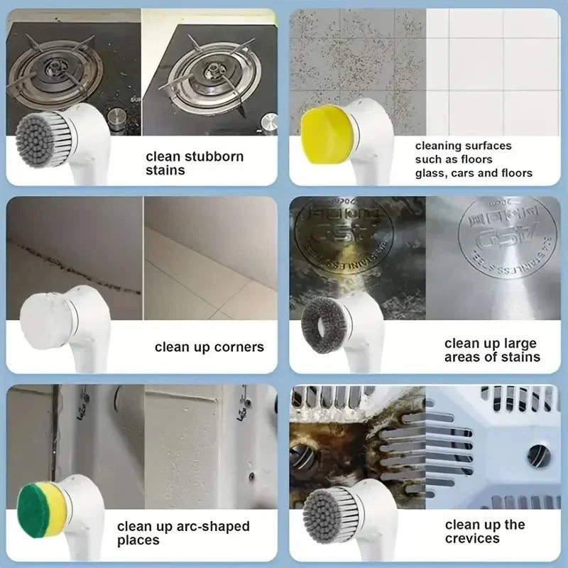 5 in 1 Electric Cleaning Brush Rechargeable Wireless Spin Scrubber with 5 Brush Heads for Bathroom Kitchen and Car Washing