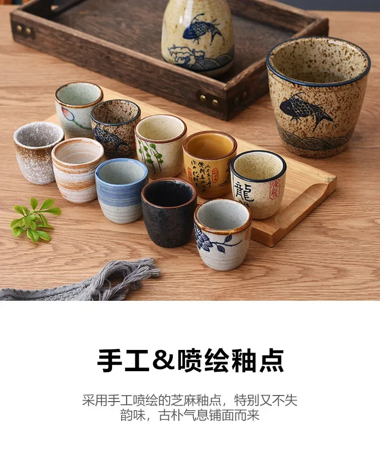 Japanese-style Ceramic Antique White Wine Cup Sake Set Home Retro Coffee Cup Wine Pot Shochu Classical Cup Teacup  Coffee Cups