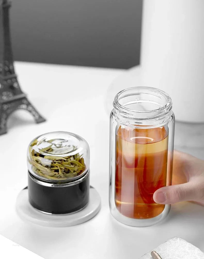 Tea Water Bottle High Borosilicate Glass Double Layer Tea Water Cup Infuser Tumbler Drinkware Water Bottle With Tea Filter 420ML