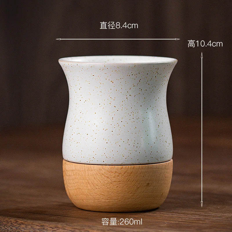 Creative Retro Wooden Coarse Clay Mate Cup 250ml Ceramic Yerba Mate Tea Cup Wood Base (no straw)