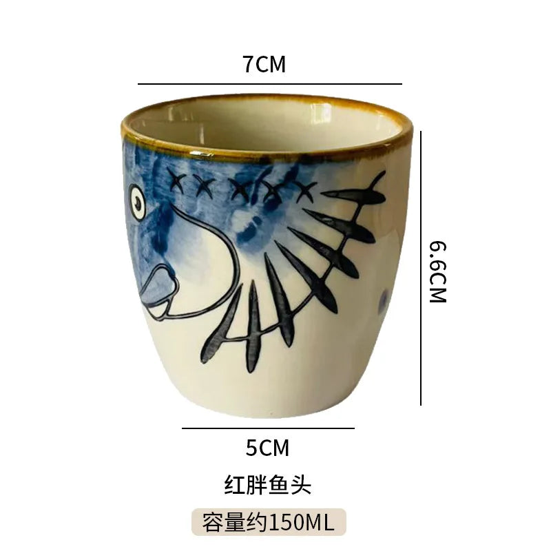 Japanese Tea Cups Cute Cartoon Cat Ceramica Cup Coffee Milk Matcha Mug Drinkware Sushi Restaurant Sake Teacups Household Kitchen