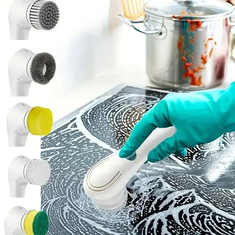 5 in 1 Electric Cleaning Brush Rechargeable Wireless Spin Scrubber with 5 Brush Heads for Bathroom Kitchen and Car Washing