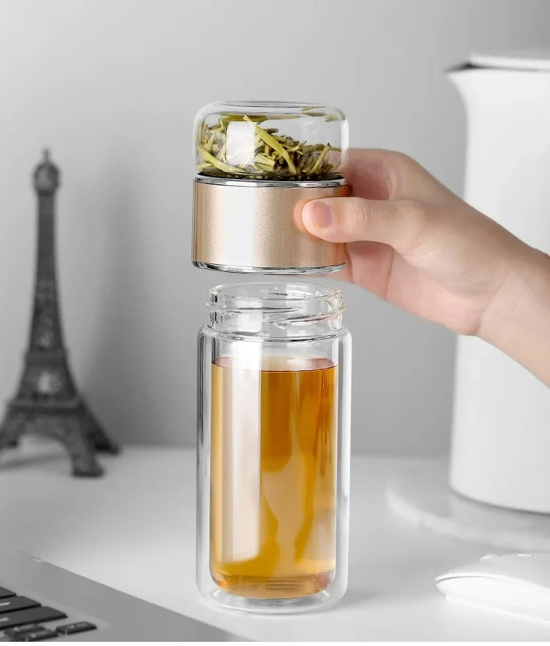 Tea Water Bottle High Borosilicate Glass Double Layer Tea Water Cup Infuser Tumbler Drinkware Water Bottle With Tea Filter 420ML
