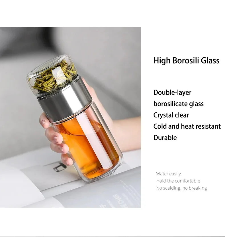 Tea Water Bottle High Borosilicate Glass Double Layer Tea Water Cup Infuser Tumbler Drinkware Water Bottle With Tea Filter 420ML