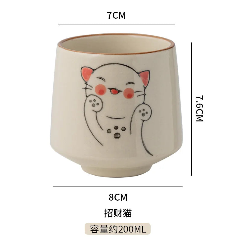 Japanese Tea Cups Cute Cartoon Cat Ceramica Cup Coffee Milk Matcha Mug Drinkware Sushi Restaurant Sake Teacups Household Kitchen