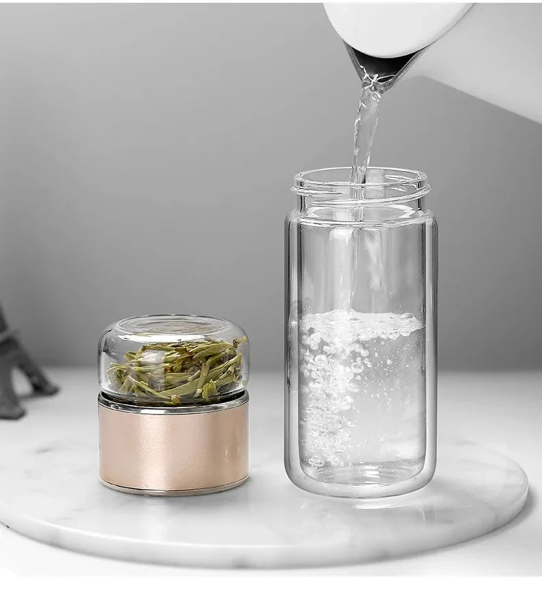 Tea Water Bottle High Borosilicate Glass Double Layer Tea Water Cup Infuser Tumbler Drinkware Water Bottle With Tea Filter 420ML