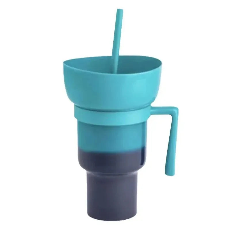 New 2 IN 1 Creative Popcorn Snack Cup Integrated Beverage Cup with Handle Portable Beverage Cup Novel Design and Many Functions