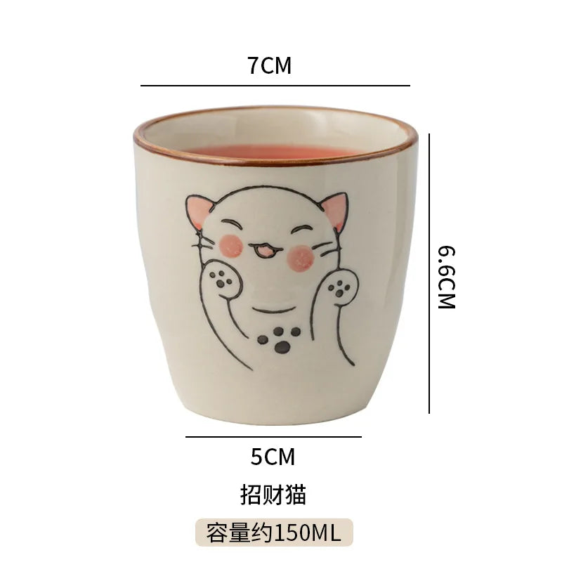 Japanese Tea Cups Cute Cartoon Cat Ceramica Cup Coffee Milk Matcha Mug Drinkware Sushi Restaurant Sake Teacups Household Kitchen